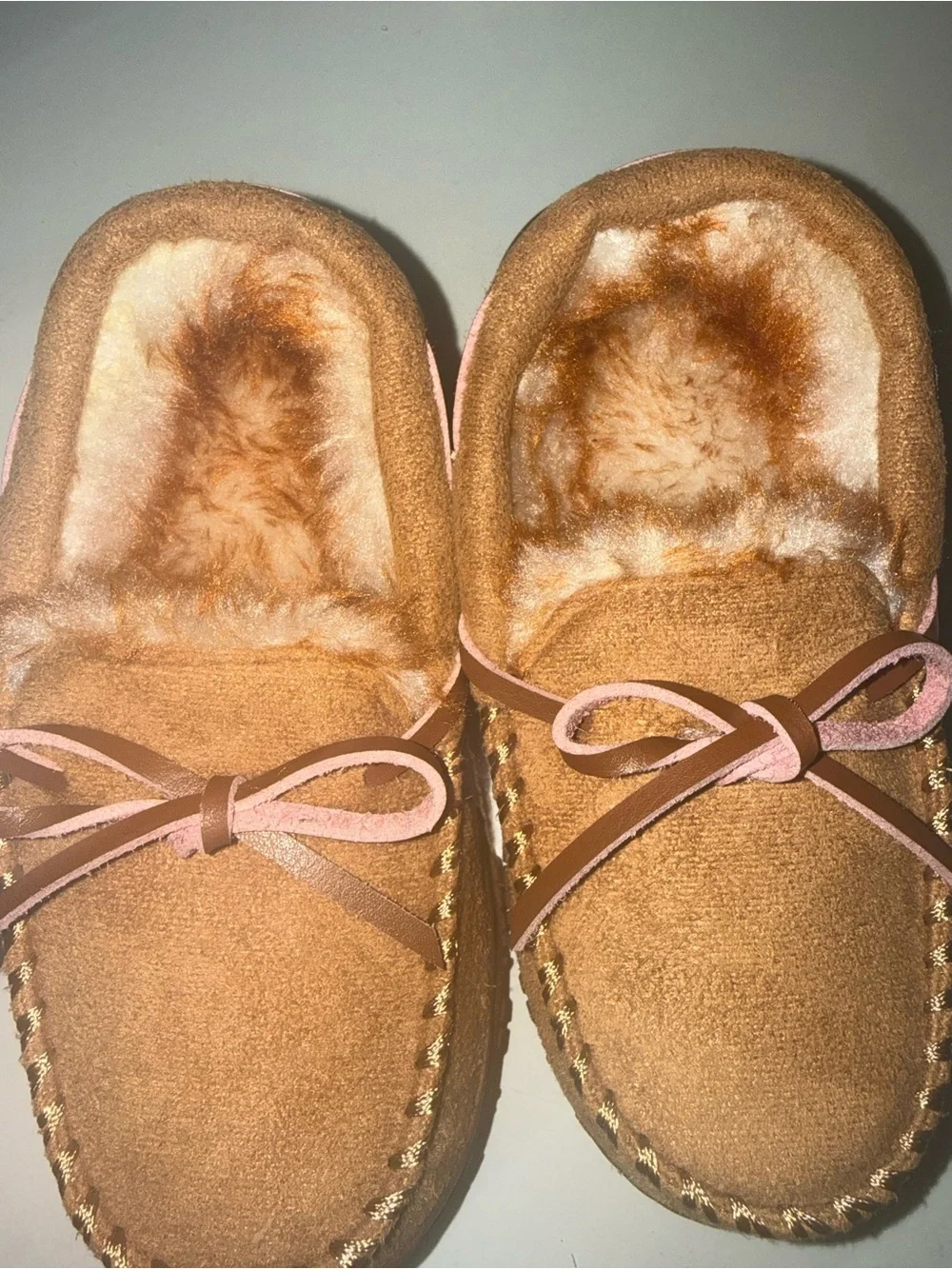 Kids Faux-Suede Moccasin Slippers in Chestnut Brown